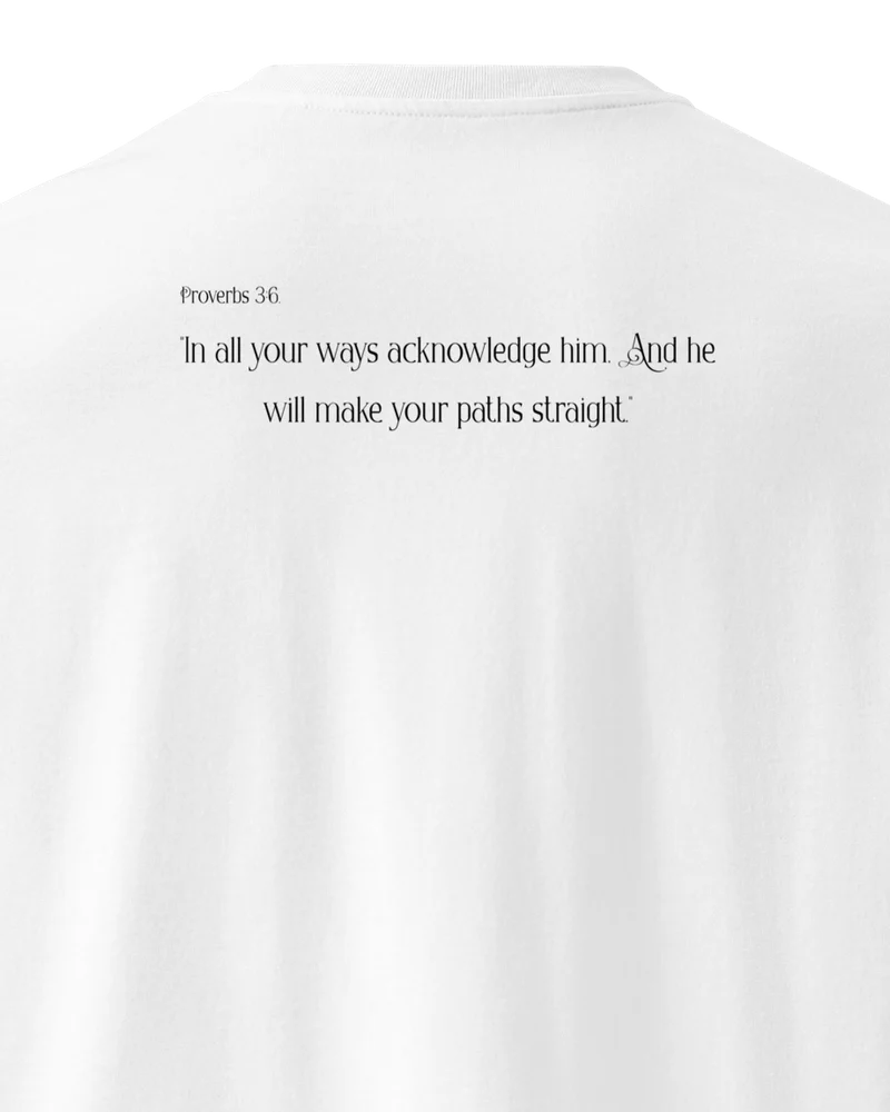 CLVRY Verse Tee — White (close-up of the printed verse)