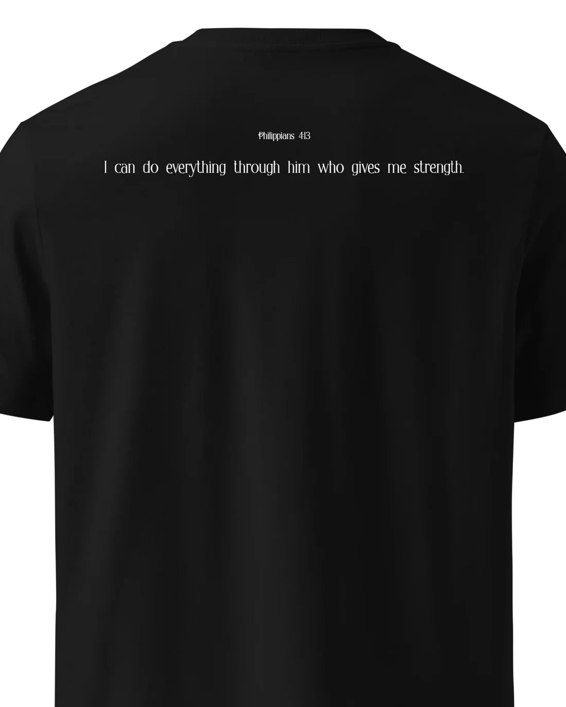 Tee in Black printed with Philippians 4:13
